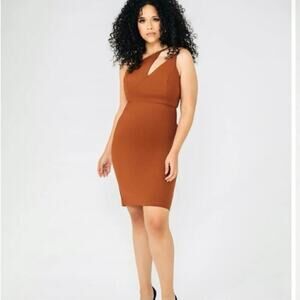 CHLOE KRISTYN NWT Nicole Ponte Knit Chestnut Brown Asymmetrical Neckline Dress L